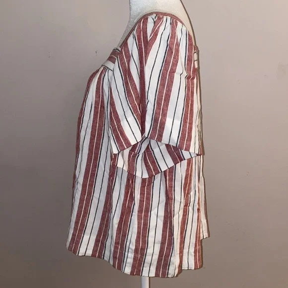 Loft Striped Linen Blend Short Sleeve Blouse - Picture 4 of 11